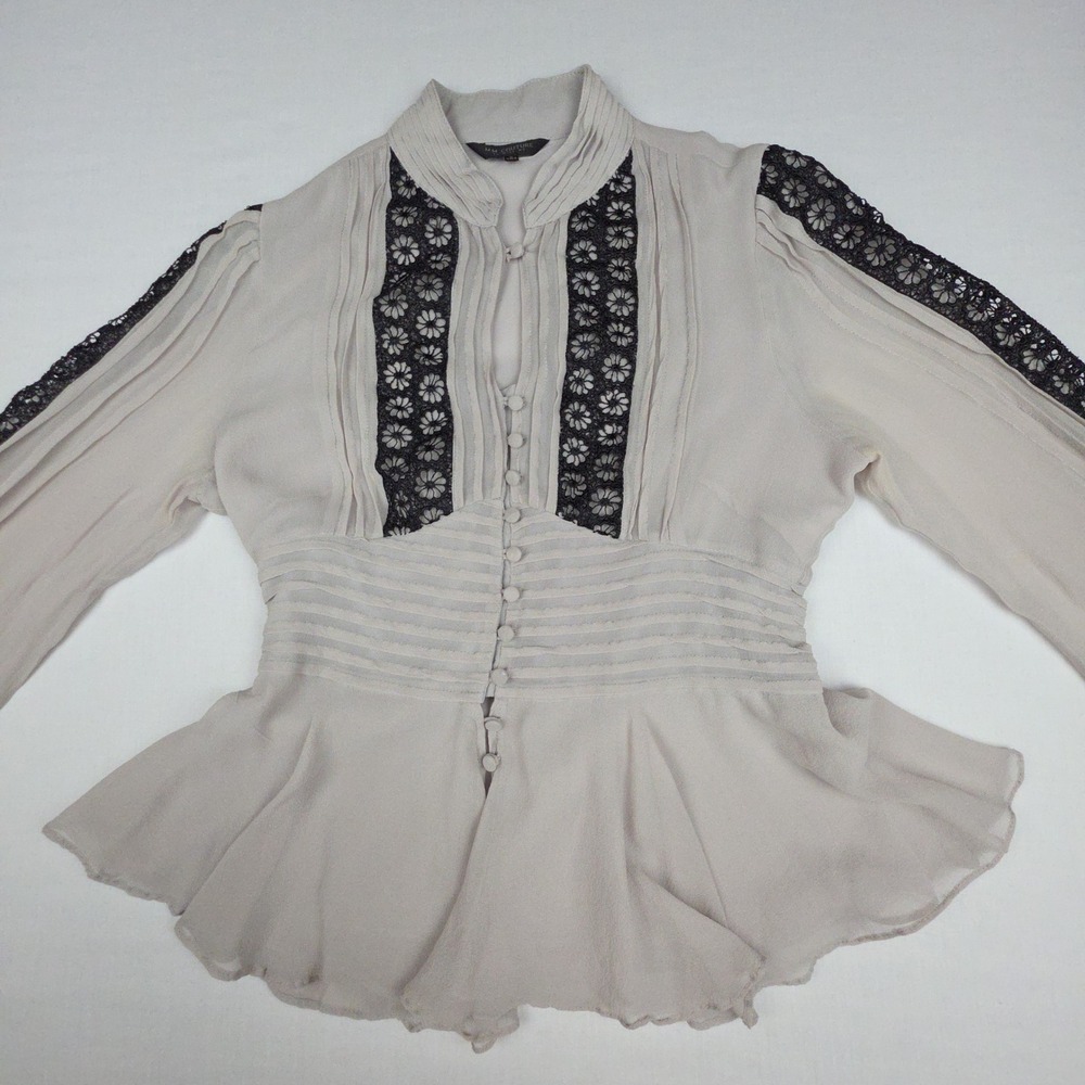 MM Couture by Miss Me Silk Blouse Women Med Lace  Fairycore Y2K 90s Coquette